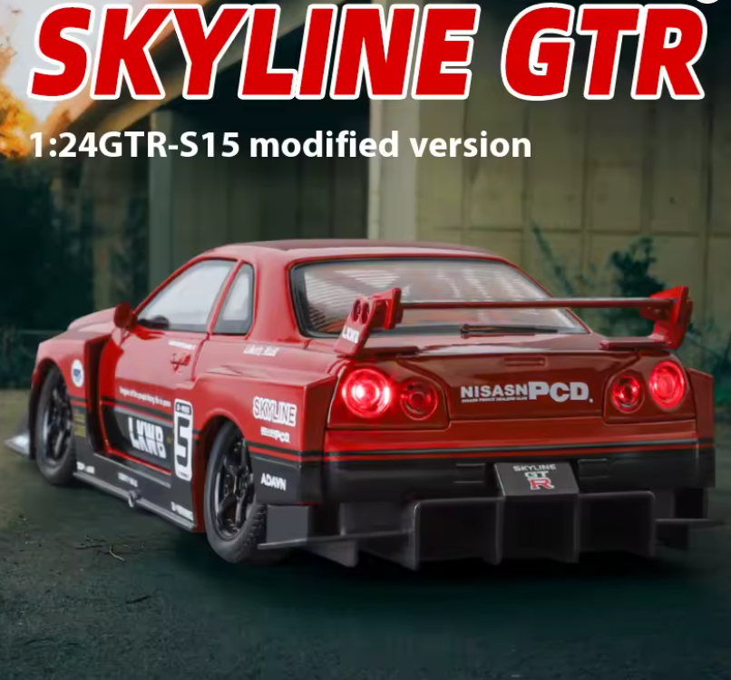 Masina din Metal Nissan Skyline GT-R R34 1:24 Fast & Furious, 20 cm, Se Deschide Complet, Lumini si Sunete, Claxon Realist [2]
