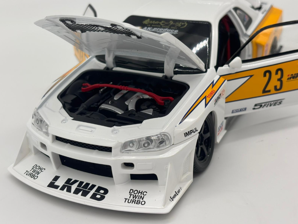 Masina din Metal Nissan Skyline GT-R R34 1:24 Fast & Furious, 20 cm, Se Deschide Complet, Lumini si Sunete, Claxon Realist [7]