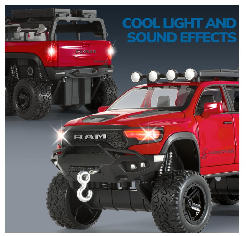 Mașină din Metal RAM Hennessey 1:24, Model Off-Road cu Pullback, Lumini și Sunete, Uși Deschizătoare, Accesorii Detașabile, 19 cm [5]