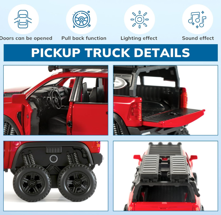 Mașină din Metal RAM Hennessey 1:24, Model Off-Road cu Pullback, Lumini și Sunete, Uși Deschizătoare, Accesorii Detașabile, 19 cm [6]