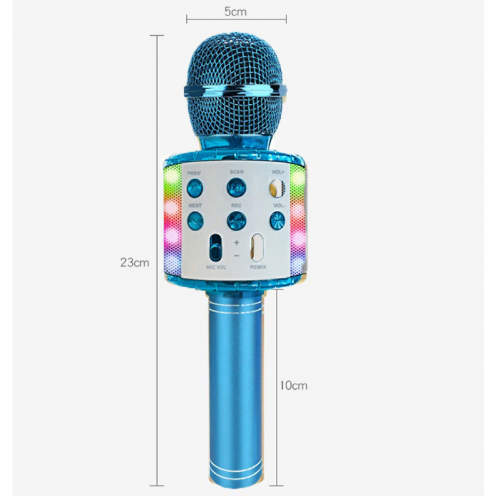 Microfon Karaoke Wireless, Multifunctional, cu Radio, TF Card, USB, Functie de Inregistrare, Efecte Vocale - Albastru [3]