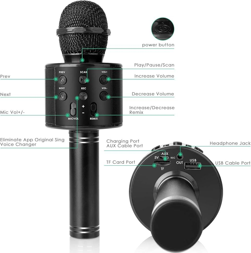 Microfon Karaoke Wireless, Multifunctional, cu Radio, TF Card, USB, Functie de Inregistrare, Efecte Vocale - Negru [5]