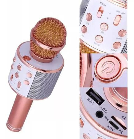 Microfon Karaoke Wireless, Multifunctional, cu Radio, TF Card, USB, Functie de Inregistrare, Efecte Vocale - Rose Gold [3]