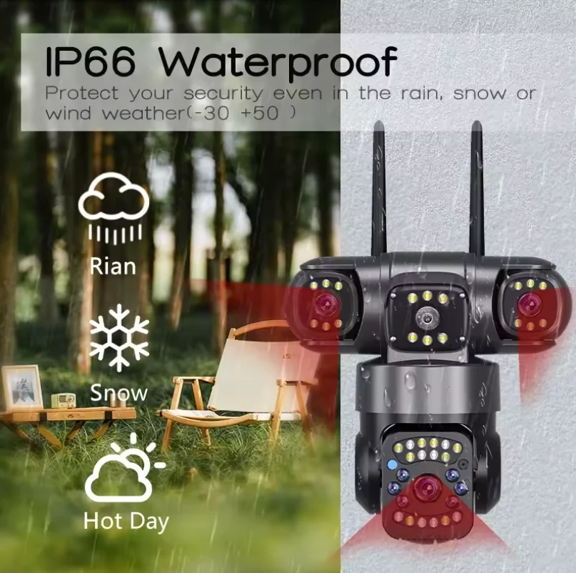 Set 3x Camere Supraveghere WiFi, 9MP, 3 Camere, Rotire 360°, Zoom Digital 10X, Detectare Miscare, Comunicare Bidirectionala, Proiector LED Lumini, Viziune Nocturna, Protectie IP66 [11]