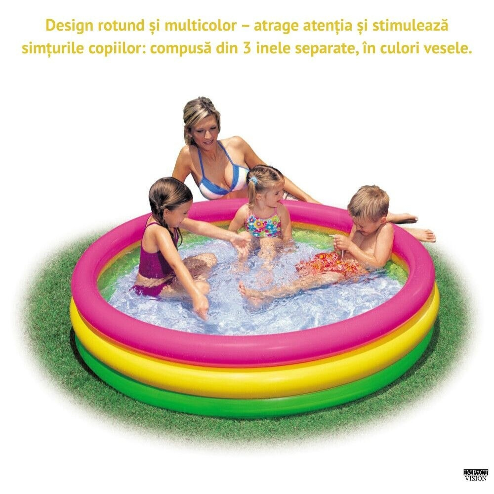 Piscină Gonflabilă Rotundă din PVC – 3 Dimensiuni Disponibile, Bază Căptușită, Culori Vesele [2]