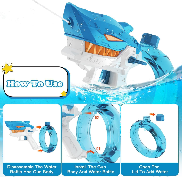 Pistol de Apă Electric în Formă de Rechin – Baterie Reîncărcabilă, Cablu USB Inclus [6]
