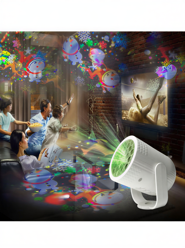 Mini Proiector LED Portabil de Crăciun, 10 cm, Reîncărcabil USB, Cu 16 Modele Dinamice – Fulgii, Moș Crăciun, Oameni de Zăpadă, Decor Festiv Interior [1]