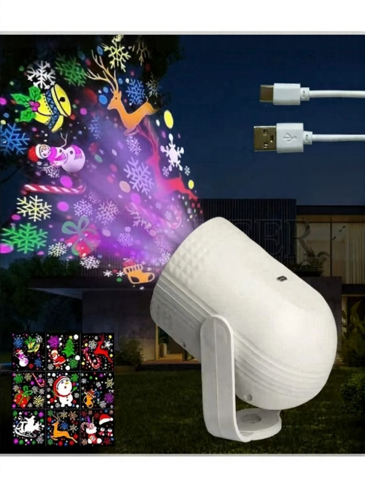 Mini Proiector LED Portabil de Crăciun, 10 cm, Reîncărcabil USB, Cu 16 Modele Dinamice – Fulgii, Moș Crăciun, Oameni de Zăpadă, Decor Festiv Interior [3]