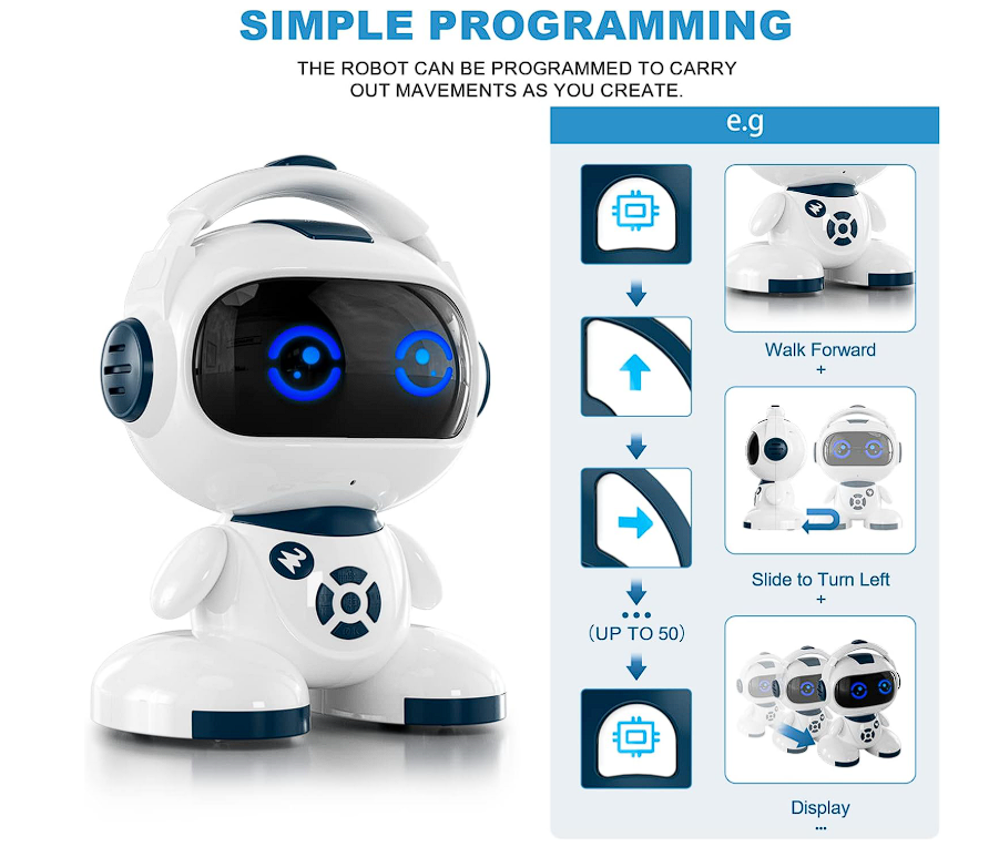 Robot Inteligent Interactiv cu Telecomandă cu Ecran LED Expresiv, 2.4GHz, Programare, Muzică, Lumină, Funcție Amprentă, Rotire 360°, 26x20 cm [7]