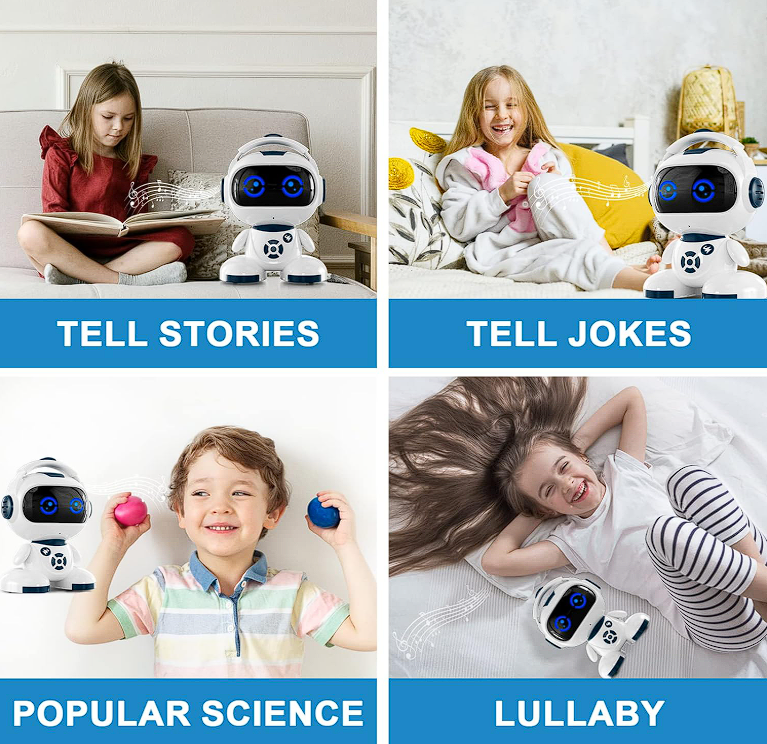 Robot Inteligent Interactiv cu Telecomandă cu Ecran LED Expresiv, 2.4GHz, Programare, Muzică, Lumină, Funcție Amprentă, Rotire 360°, 26x20 cm [4]