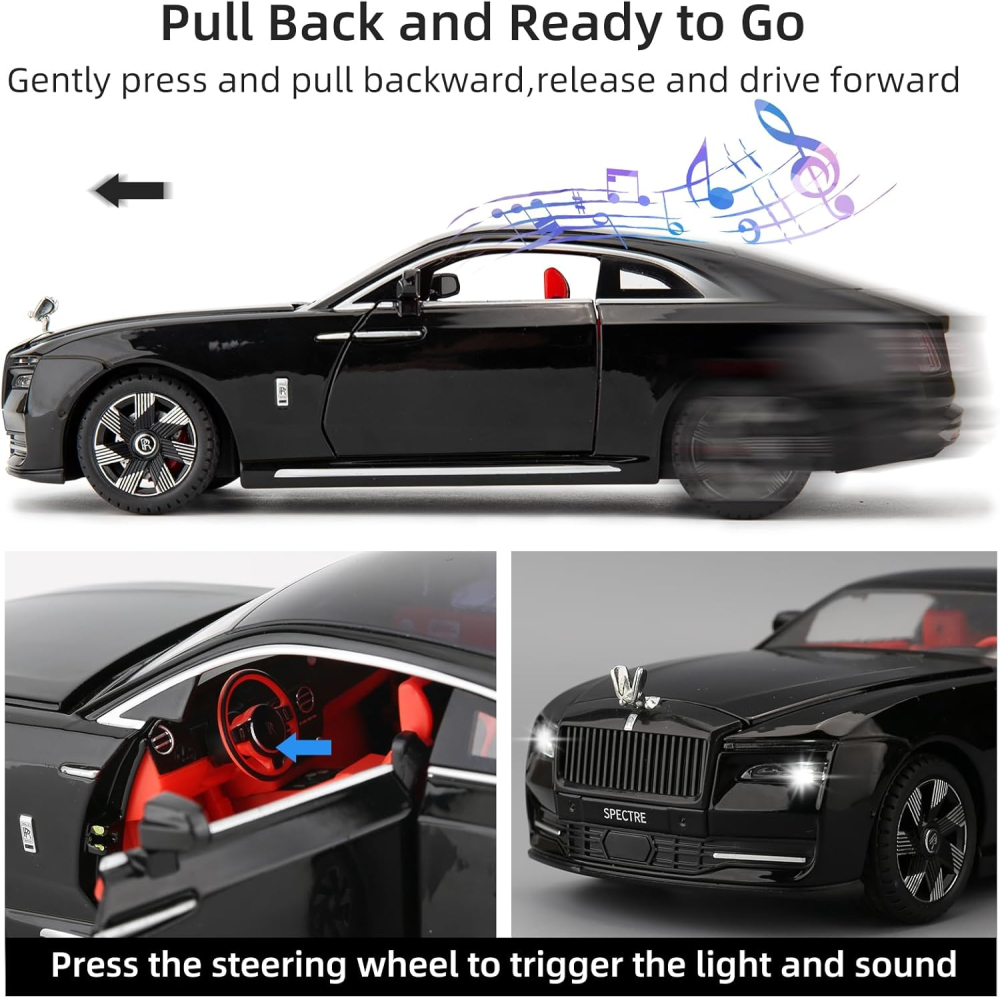 Automachetă Rolls Royce Spectre, 20 cm, Uși, Capotă și Portbagaj Deschizătoare, Emblemă Mobilă, Lumină și Sunet [7]