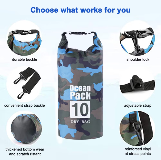 Sac Etanș Ocean Pack 10L Camo – 100% Impermeabil, Protecție Contra Apelor, Nisipului și Prafului, Curea Reglabilă Inclusă [4]