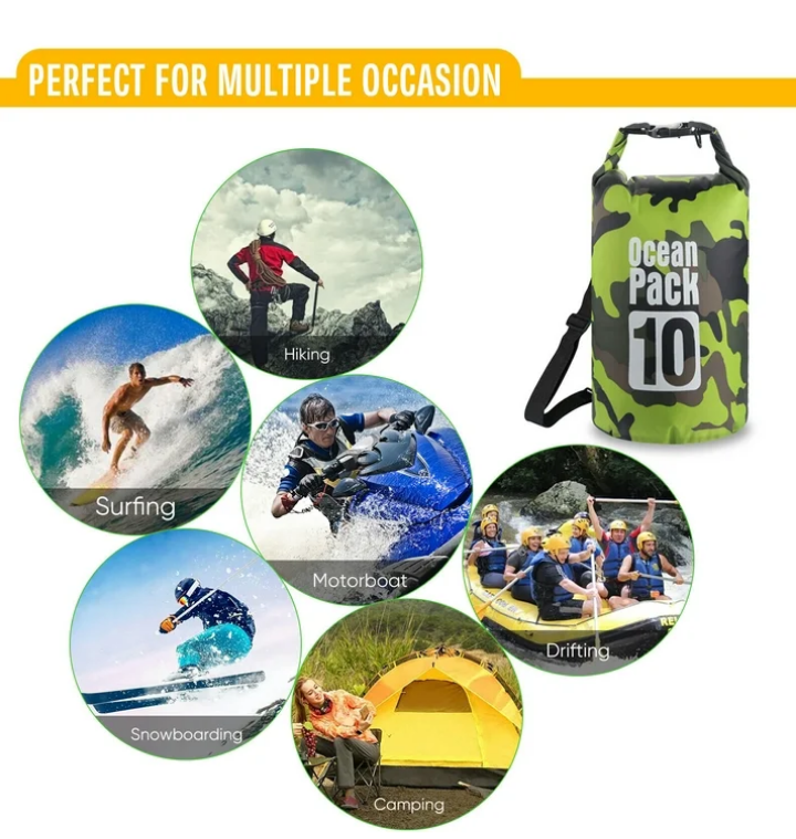 Sac Etanș Ocean Pack 10L Camo – 100% Impermeabil, Protecție Contra Apelor, Nisipului și Prafului, Curea Reglabilă Inclusă [6]