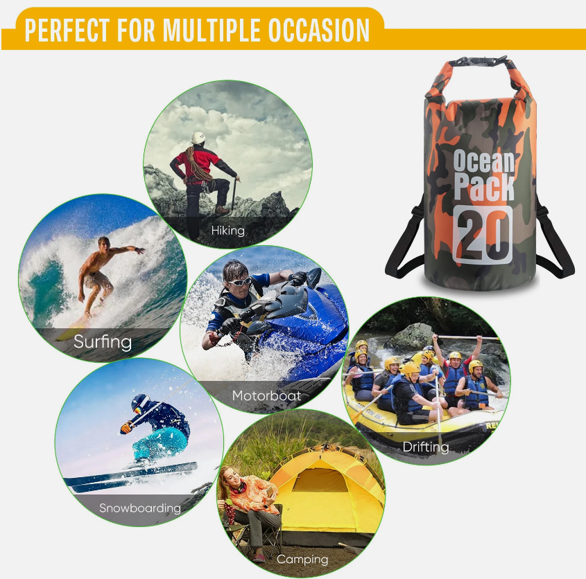 Sac Etanș Ocean Pack 20L Camo – 100% Impermeabil, Protecție Contra Apelor, Nisipului și Prafului, Curea Reglabilă Inclusă [3]