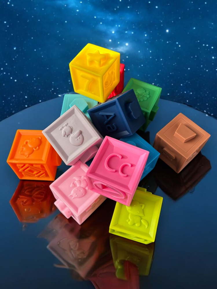 Set 12 Cuburi Moi din Silicon pentru Bebelusi, cu Numere si Semne Matematice, iStan, Multicolor [5]