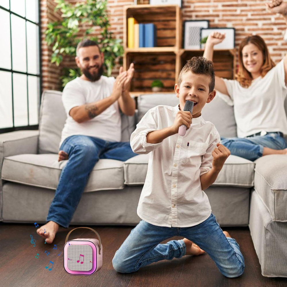 Set 2 Microfoane Karaoke cu Boxa Portabila, Culori LED, Wireless, Bluetooth, Efecte Vocale, Mp3 [11]