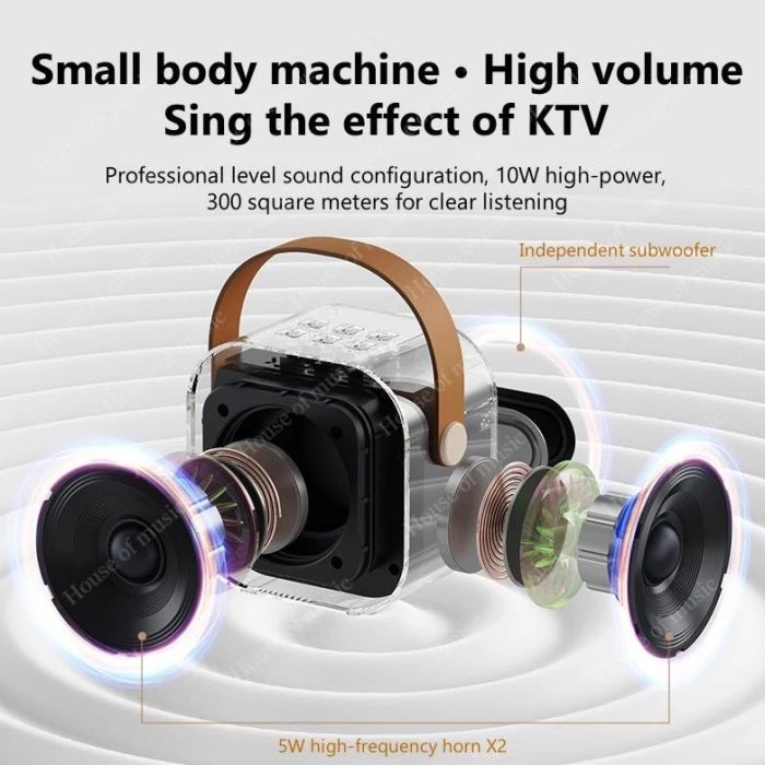 Set 2 Microfoane Karaoke cu Boxa Portabila, Culori LED, Wireless, Bluetooth, Efecte Vocale, Mp3 - Crem [5]