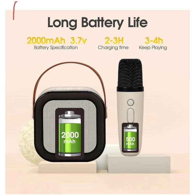 Set 2 Microfoane Karaoke cu Boxa Portabila, Culori LED, Wireless, Bluetooth, Efecte Vocale, Mp3 - Crem [3]