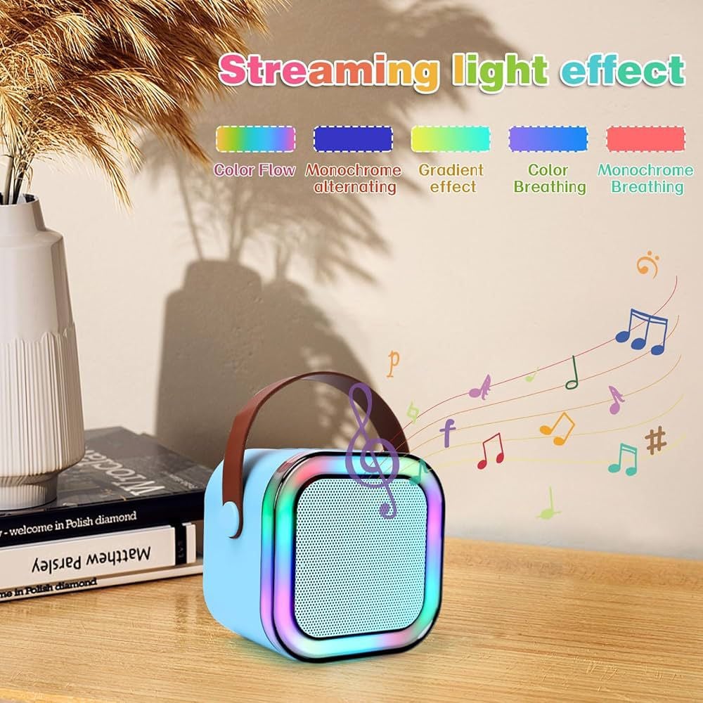 Set 2 Microfoane Karaoke cu Boxa Portabila, Culori LED, Wireless, Bluetooth, Efecte Vocale, Mp3 - Albastru [12]