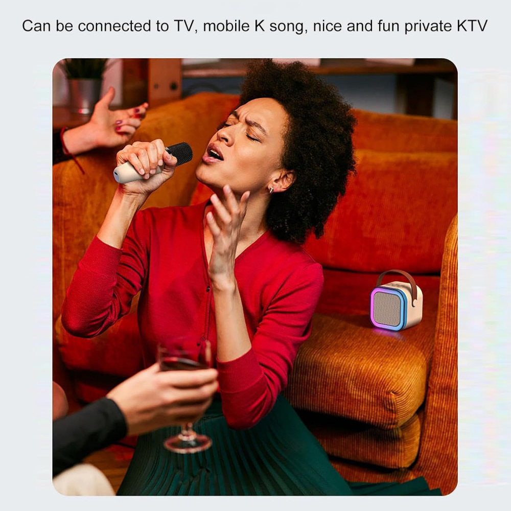 Set 2 Microfoane Karaoke cu Boxa Portabila, Culori LED, Wireless, Bluetooth, Efecte Vocale, Mp3 [5]