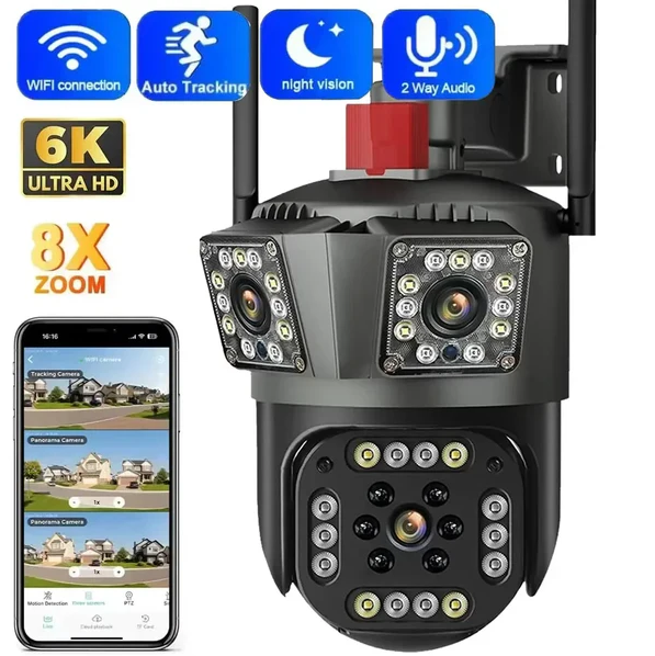 Set 2x Camera de Supraveghere Smart V380 PRO – 2 Camere (1 Rotativă 360°/180° si 1 Fixa), 12MP, LED cu Sirenă, WiFi 2.4G, Infrarosu, TF Card până la 64GB, Conectare prin Aplicația "V380 PRO", Cablu LA [12]