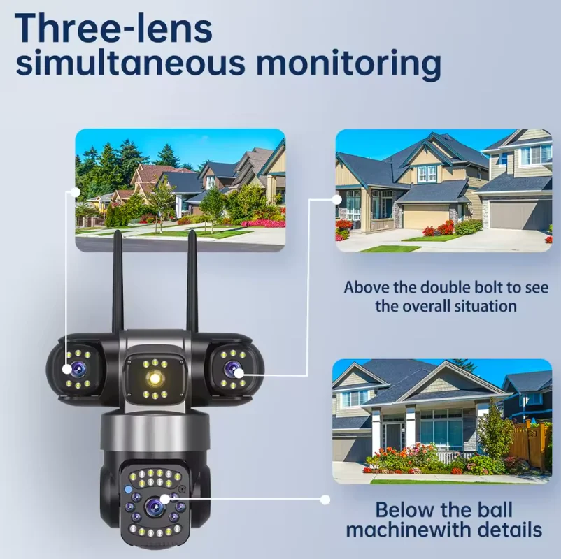 Set 2x Camera Supraveghere WiFi, 9MP, 3 Camere, Rotire 360°, Zoom Digital 10X, Detectare Miscare, Comunicare Bidirectionala, Proiector LED Lumini, Viziune Nocturna, Protectie IP66 [6]