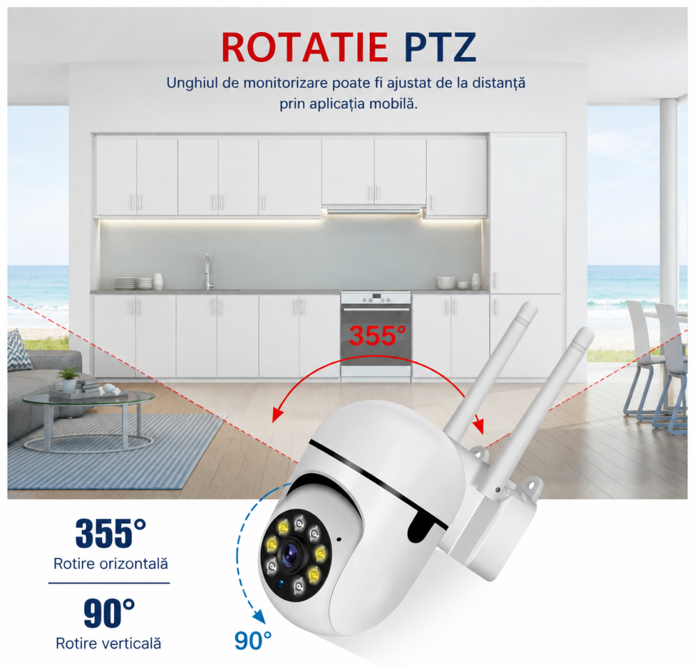 Set 3x Camere de Supraveghere WiFi 4MP, Rotire 360°, Zoom 10X, Viziune Nocturnă, Audio Bidirecțional, V380 Pro [9]