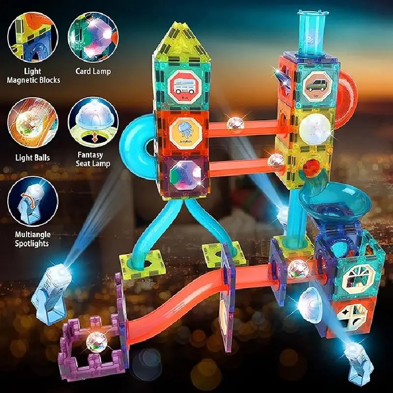 Set 86 Piese Magnetice de Construit, Luminos, Multiple Posibilitati de Construit, Multicolor [2]