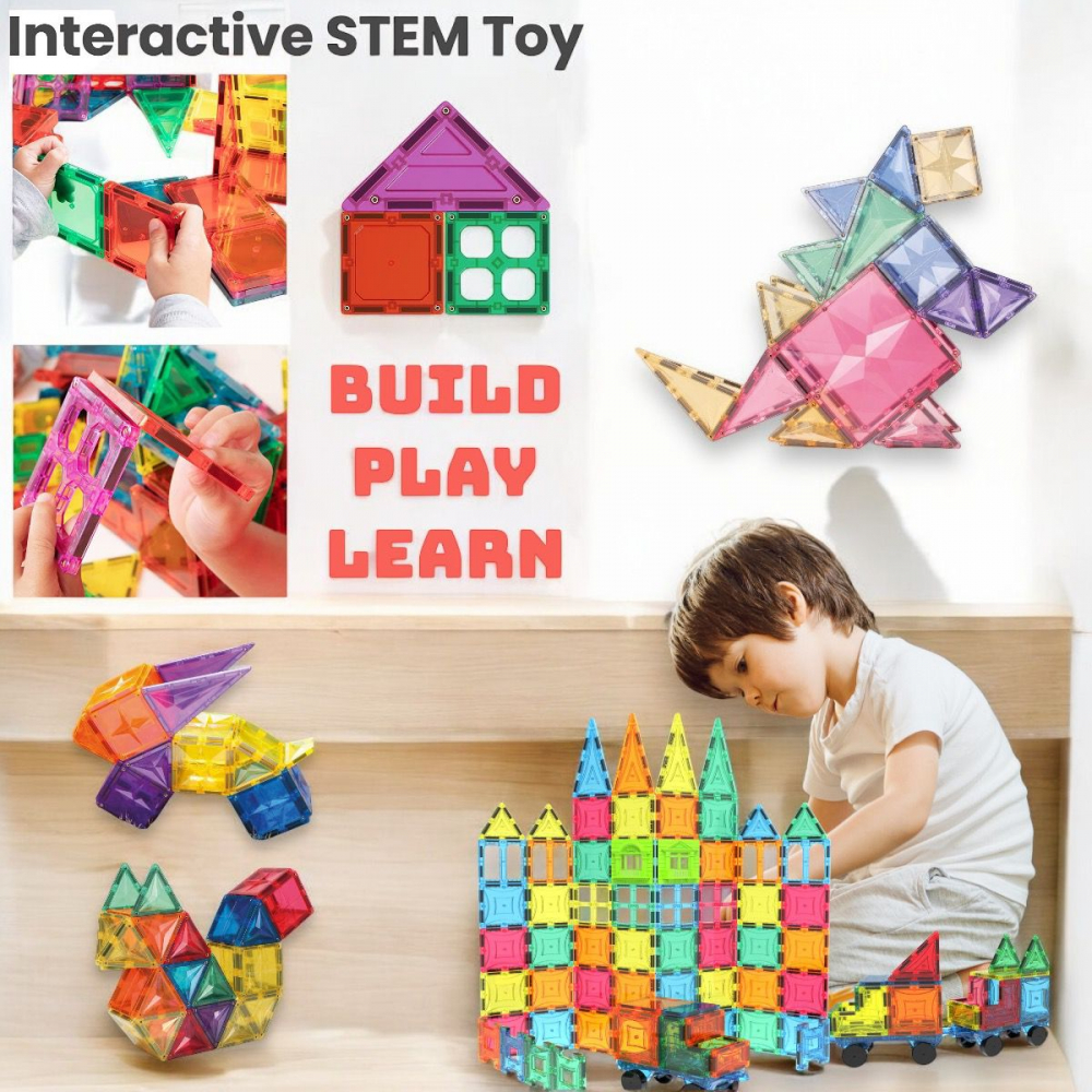 Set de Constructie Magnetic 3D, 102 Piese, Diferite Forme si Abtibilduri [8]