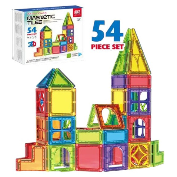 Set de Constructie Magnetic – 54 Piese, Diferite Forme, cu Modele de Asamblare Incluse [1]