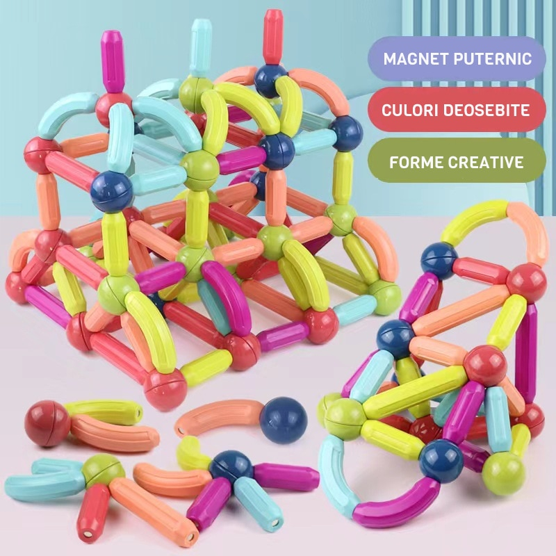 Set de Constructie Magnetic cu Bastoane, Tije si Bile, 70 Piese [6]