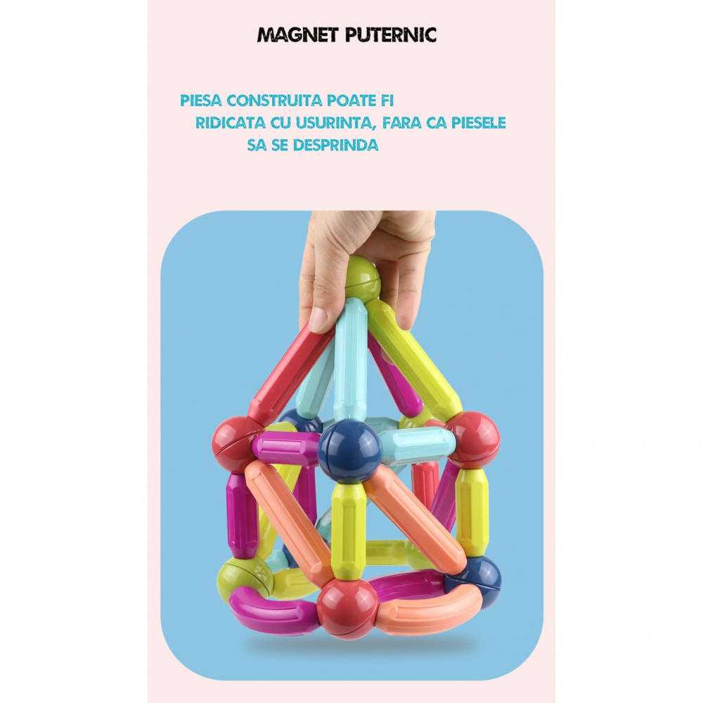 Set de Constructie Magnetic cu Bastoane, Tije si Bile, 70 Piese [12]