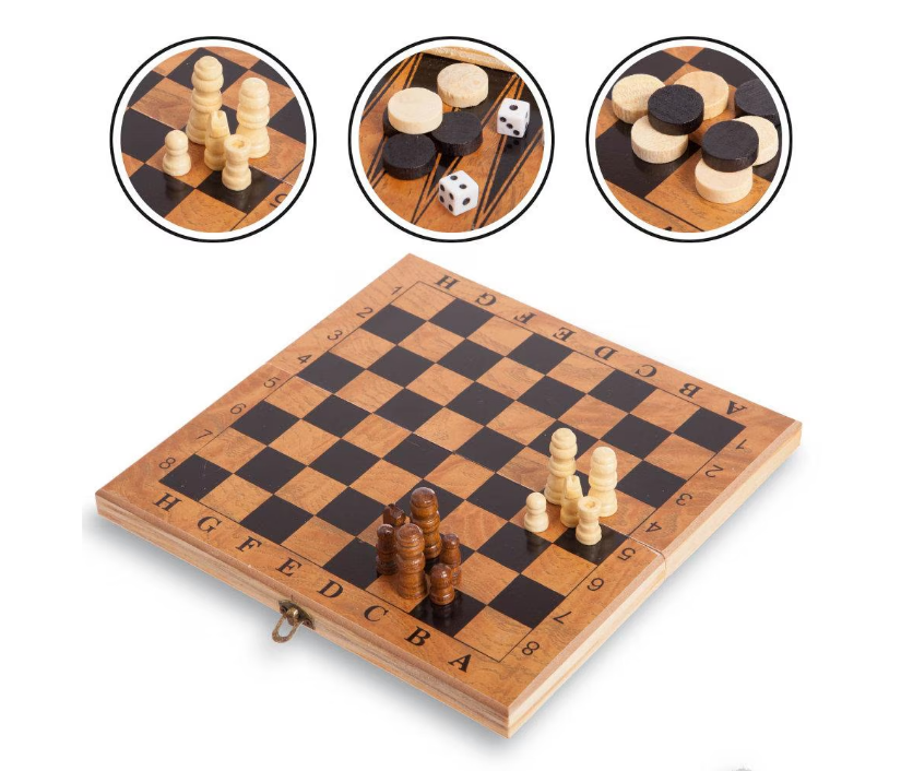 Set Șah și Table 2 în 1 din Lemn Finisat, cu Piese Incluse, Diferite Dimensiuni (30 / 35 / 40 / 45 cm) [4]