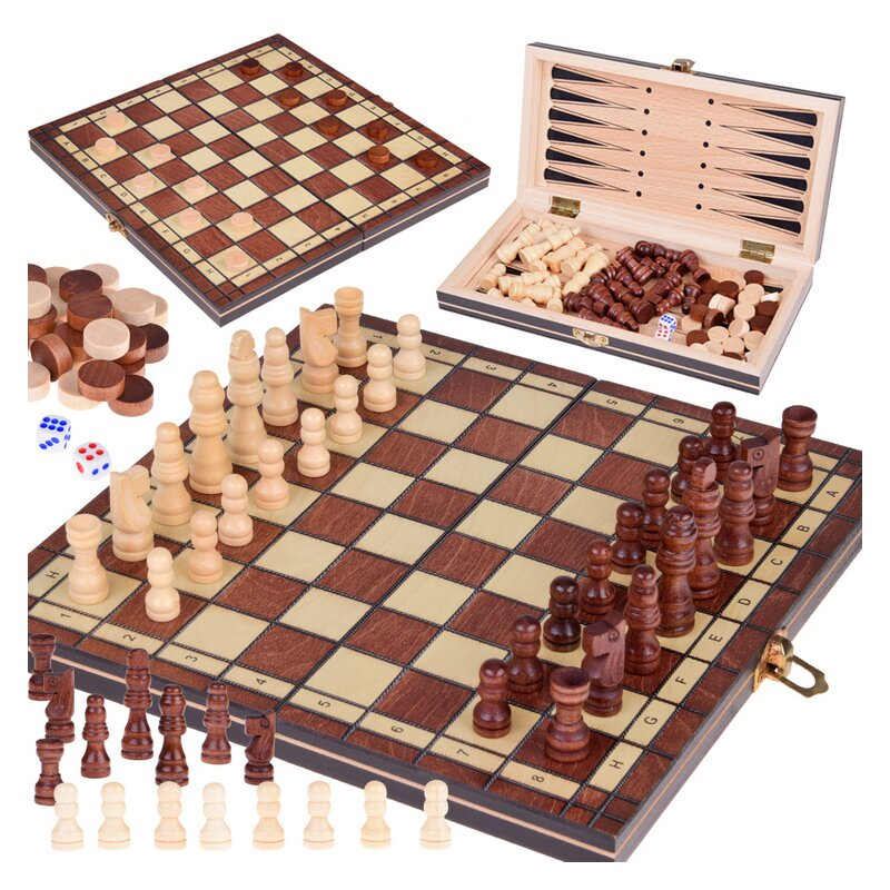 Set Șah și Table 2 în 1 din Lemn Finisat, cu Piese Incluse, Diferite Dimensiuni (30 / 35 / 40 / 45 cm) [1]