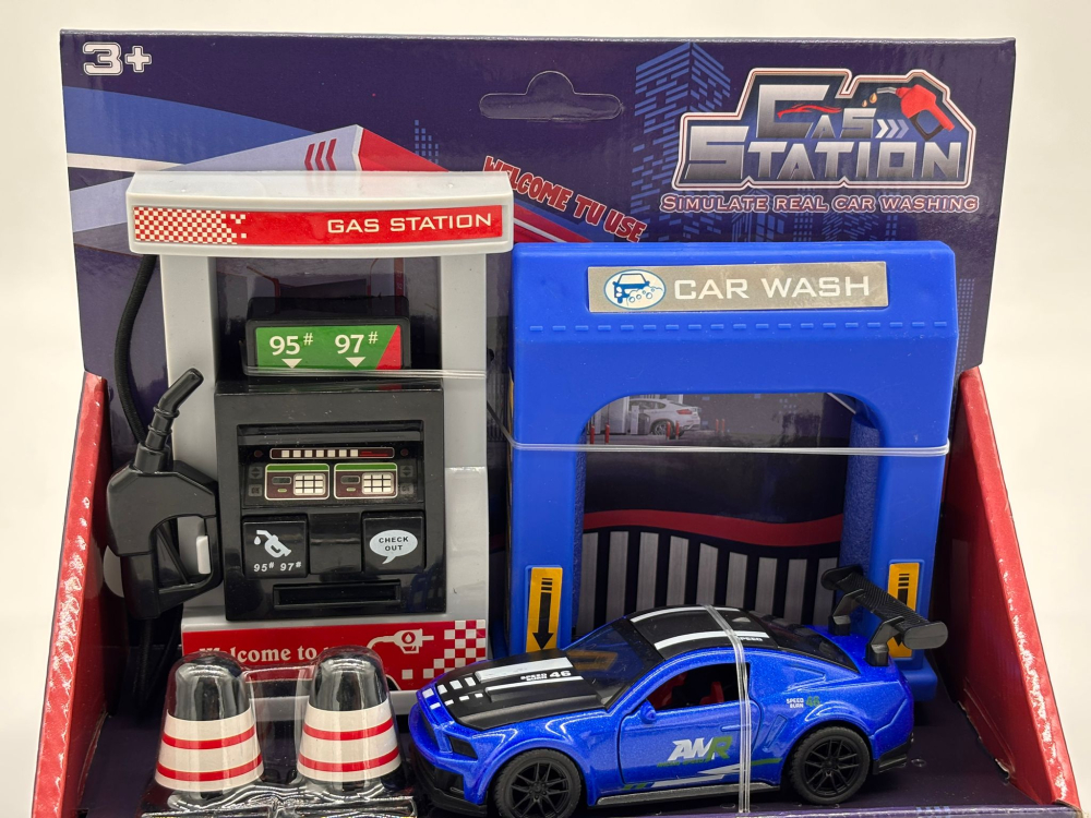 Set Stație Alimentare și Spălătorie Auto, Mașinuță Metalică 11 cm, Accesorii Incluse [3]