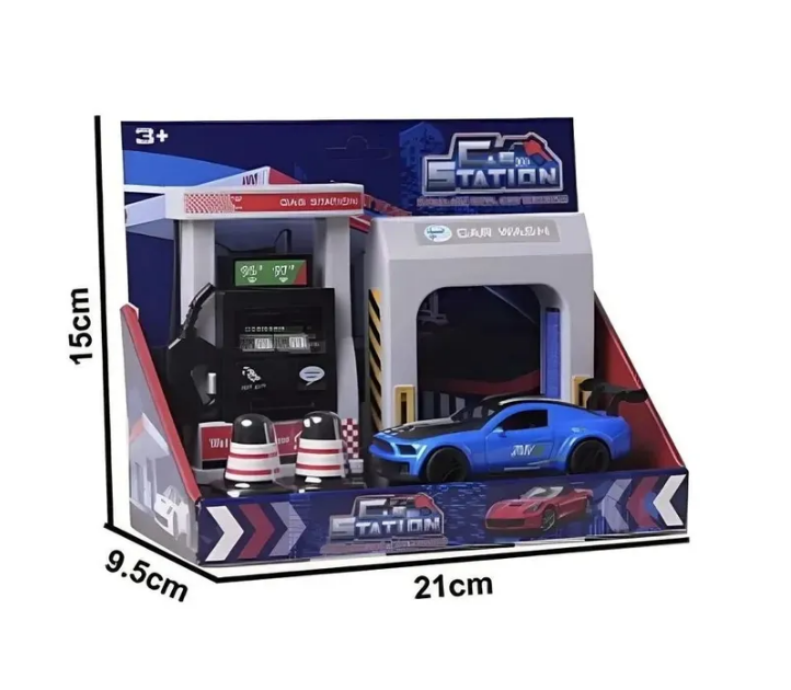 Set Stație Alimentare și Spălătorie Auto, Mașinuță Metalică 11 cm, Accesorii Incluse [4]