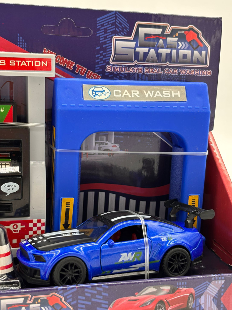 Set Stație Alimentare și Spălătorie Auto, Mașinuță Metalică 11 cm, Accesorii Incluse [5]