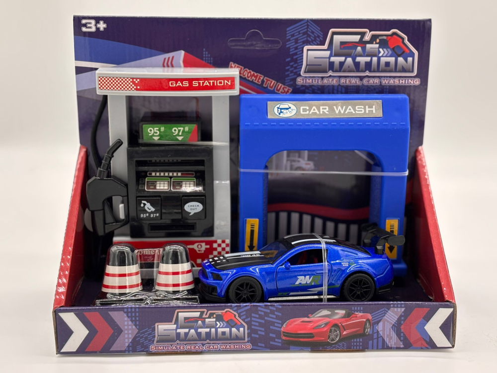 Set Stație Alimentare și Spălătorie Auto, Mașinuță Metalică 11 cm, Accesorii Incluse [6]
