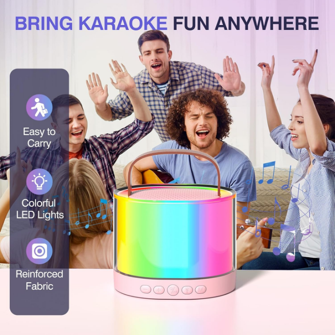 Sistem Karaoke Portabil cu 2 Microfoane Wireless, Boxă Bluetooth cu Lumini Ambientale, Compatibil TF/AUX [8]