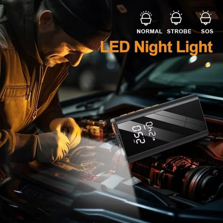 Compresor Auto 4 in 1, Starter Auto, Lanterna, Baterie Externa, 1200A, 8000mAh, 150 PSI, 12V, Display Digital, Type-C, Clesti Inteligenti [4]