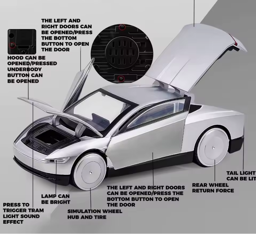 Automacheta Tesla Cybercab, 15 cm, Functie Pull-Back, Uși Mobile, Faruri si Stopuri Luminate [6]