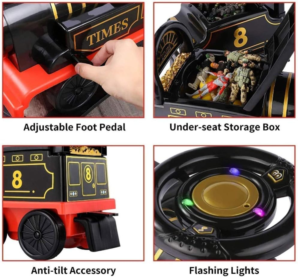 Trenulet de Condus, cu Sina de 2.20m, cu Spatar pentru Protectie, cu Sunete pentru Locomotiva, Multiple Functii Interactive, Spatiu de Depozitare, Accesorii Anti-Rasturnare [4]