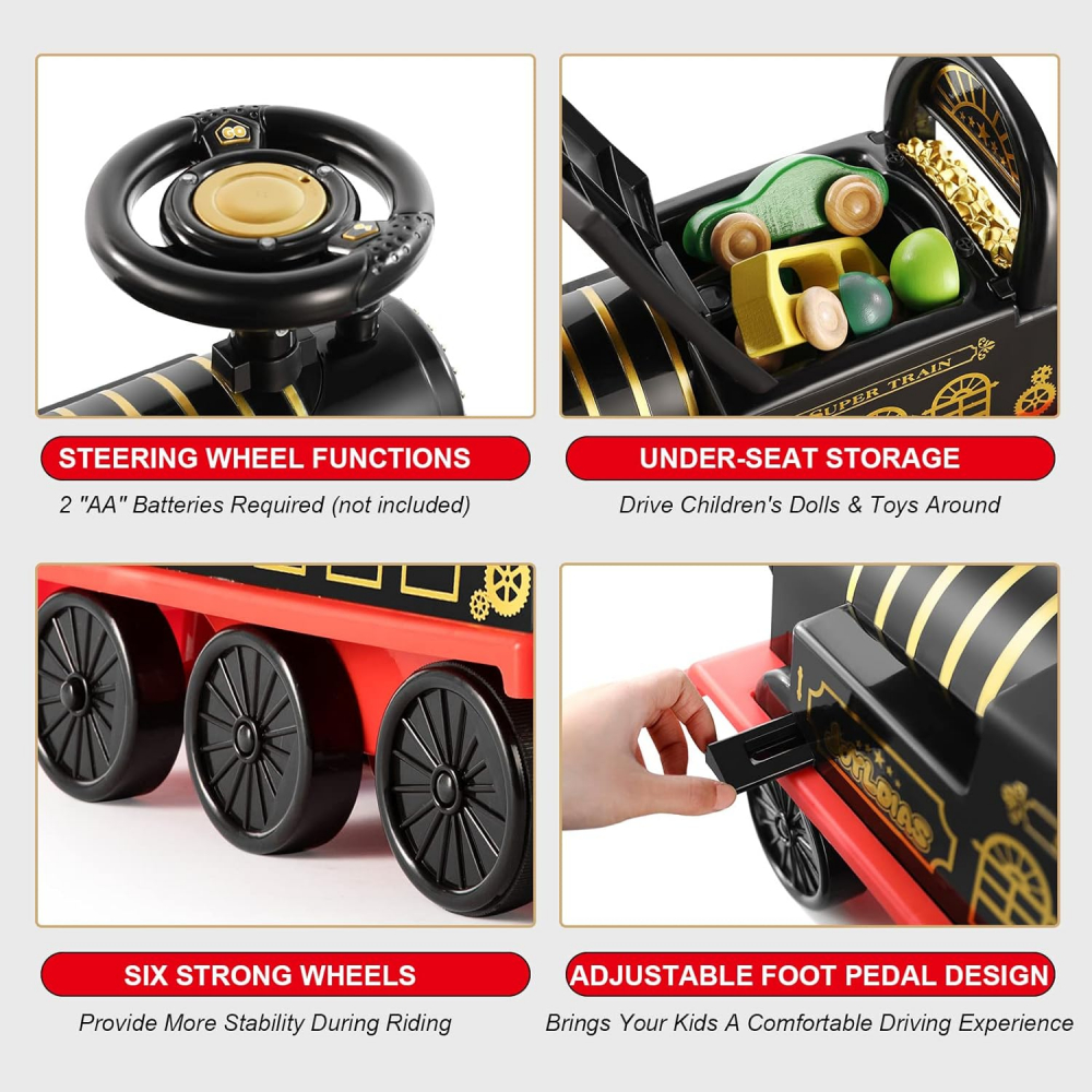 Trenulet de Condus, cu Sina de 2.20m, cu Spatar pentru Protectie, cu Sunete pentru Locomotiva, Multiple Functii Interactive, Spatiu de Depozitare, Accesorii Anti-Rasturnare [7]