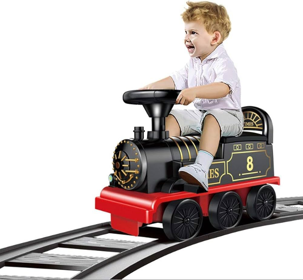 Trenulet de Condus, cu Sina de 2.20m, cu Spatar pentru Protectie, cu Sunete pentru Locomotiva, Multiple Functii Interactive, Spatiu de Depozitare, Accesorii Anti-Rasturnare [12]