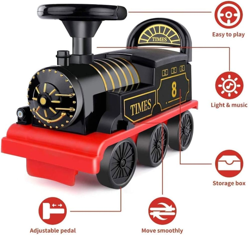 Trenulet de Condus, cu Sina de 2.20m, cu Spatar pentru Protectie, cu Sunete pentru Locomotiva, Multiple Functii Interactive, Spatiu de Depozitare, Accesorii Anti-Rasturnare [5]