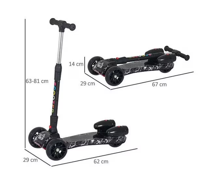 Trotineta cu Aburi, Sunete, Roti Luminate si Bluetooth - Fulger Negru [6]
