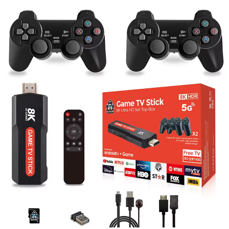 TV Stick Android 8K Ultra HD + HDR + Consola de Jocuri Retro & Moderne – Google Assistant, Chromecast, 10.000+ Jocuri, 2 Joystick-uri Wireless, Telecomanda cu Functie Mouse, HDMI, Netflix, YouTube [3]