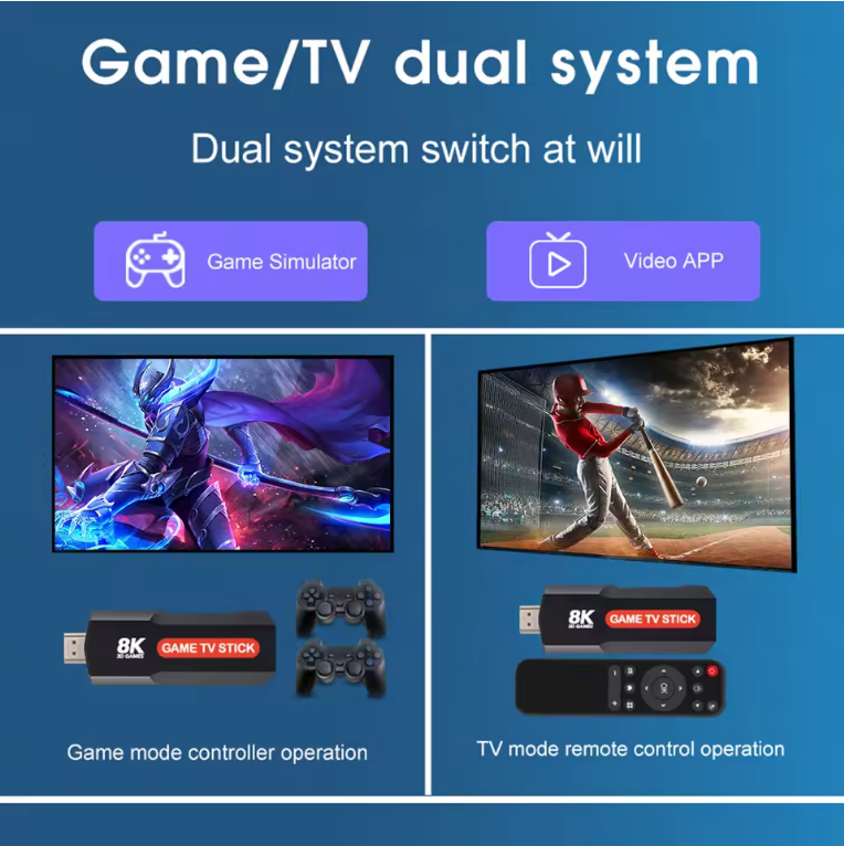 TV Stick Android 8K Ultra HD + HDR + Consola de Jocuri Retro & Moderne – Google Assistant, Chromecast, 10.000+ Jocuri, 2 Joystick-uri Wireless, Telecomanda cu Functie Mouse, HDMI, Netflix, YouTube [5]