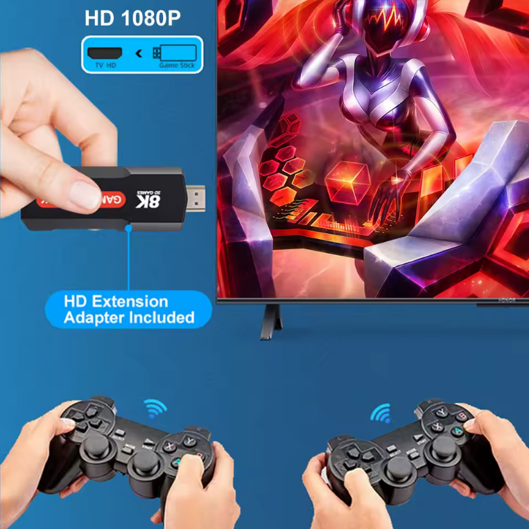 TV Stick Android 8K Ultra HD + HDR + Consola de Jocuri Retro & Moderne – Google Assistant, Chromecast, 10.000+ Jocuri, 2 Joystick-uri Wireless, Telecomanda cu Functie Mouse, HDMI, Netflix, YouTube [7]