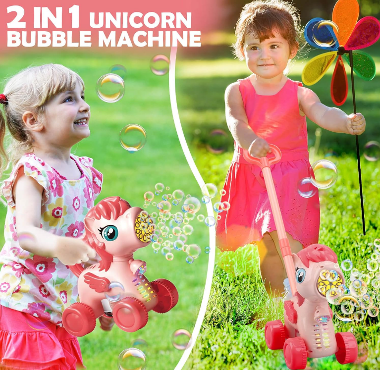 Unicorn / Girafa Electrică 2 în 1 – Antemergător și Mașină de Bule cu Lumini, Reîncărcabilă, Accesorii Incluse [8]